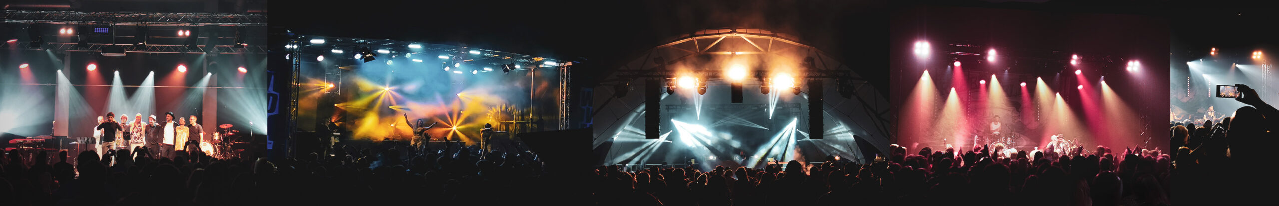 Breites Banner mit fünf Bildern von einer Lichtshow für verschiedene Events