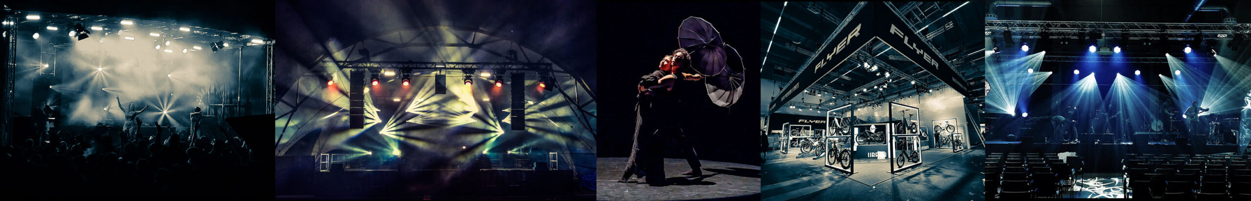 Breites Banner mit fünf Bildern von Projekten für verschiedene Events